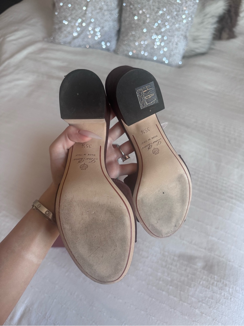 Loro Piana Brown Suede Slide Mules with Gold Accent - Picture 4 of 6